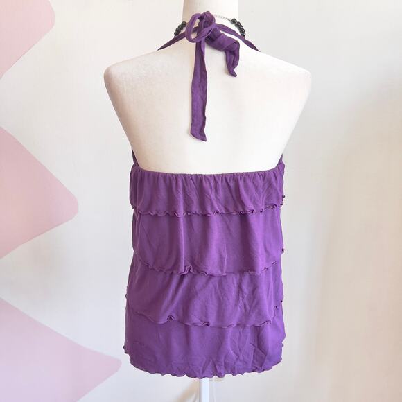 Vintage Y2K Tiered Halter Top, 2000s Indie Sleaze‎ Soft Girl Festival Medium - Picture 3 of 6